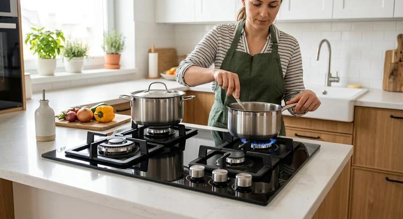 CHEFF tempered glass panel table top gas cooker — portable freestanding gas stove with flame failure safety and brass burners
