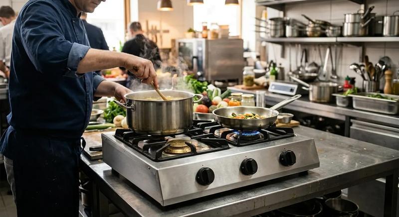 CHEFF stainless steel panel table top gas cooker — portable freestanding gas stove with flame failure safety and brass burners