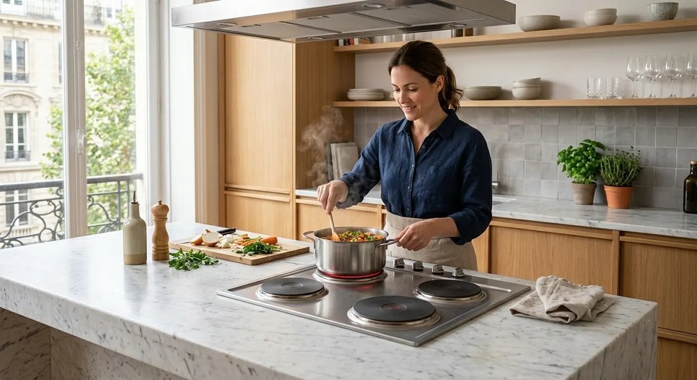 CHEFF solid plate hob in a modern kitchen — reliable electric cooking with cast iron heating plates
