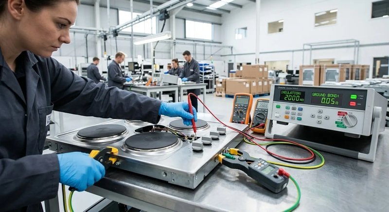 Multi-point electrical safety testing for CHEFF solid plate hobs — high-voltage insulation and grounding continuity verification