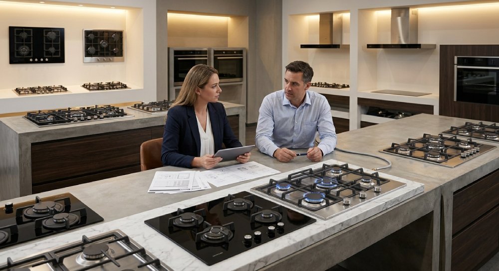 Wholesale gas hob supplier helping distributors choose gas-on-glass and stainless steel cooktops