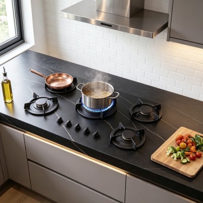 5 Burner Sintered Stone Gas Stove Built-in LPG/NG Kitchen Cooktop for Household Use | CHEFF