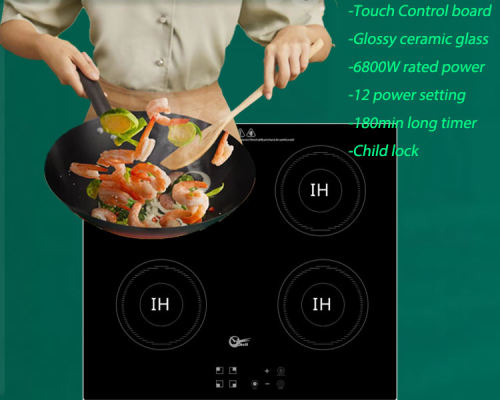 4 Zone Black Induction Hob Built-in Electric Cooktop with Touch Control for Home Kitchen | CHEFF