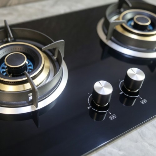 2 Burner Black Glass Built-in Gas Hob LPG/NG with Cast Iron Pan Support for Family Use | CHEFF