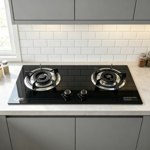 2 Burner 7MM Tempered Glass Built-in Gas Cooktop LPG/NG with Cast Iron Pan Support for Home | CHEFF
