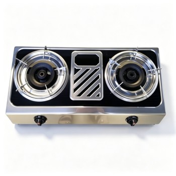 2 Burner Stainless Steel Tabletop Gas Stove LPG/NG with Enamel Pan Support for Household Use | CHEFF