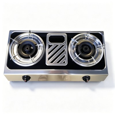 2 Burner Stainless Steel Tabletop Gas Stove LPG/NG with Enamel Pan Support for Household Use | CHEFF