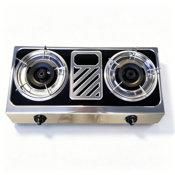 2 Burner Stainless Steel Tabletop Gas Stove LPG/NG with Enamel Pan Support for Household Use | CHEFF