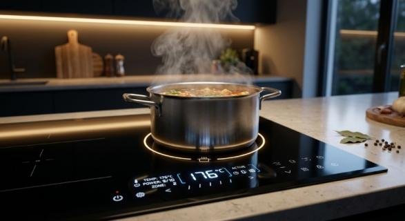 Smart induction cooker features including temperature control, cookware detection, and energy monitoring