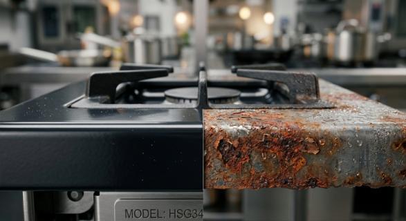 Rust formation on gas stove panel edges and burner openings