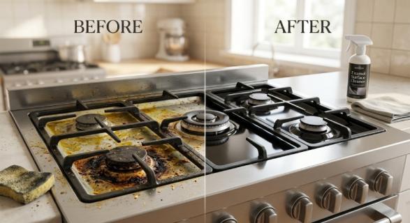 Enamel gas stove panel resisting yellowing and stains