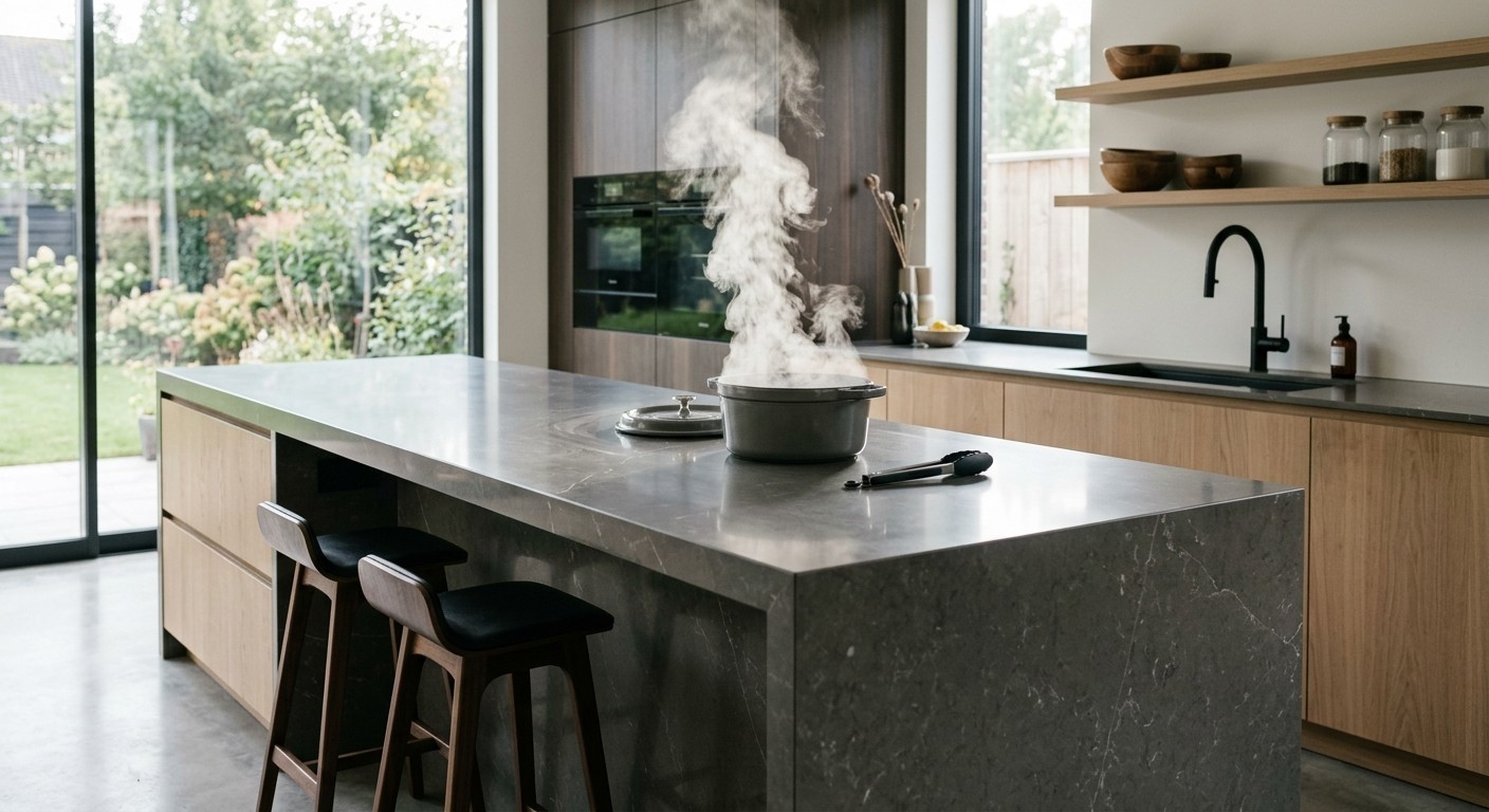 villa kitchen with CHEFF invisible induction hob under countertop