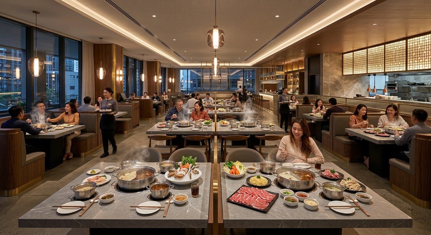 hot pot restaurant with built-in invisible induction hob