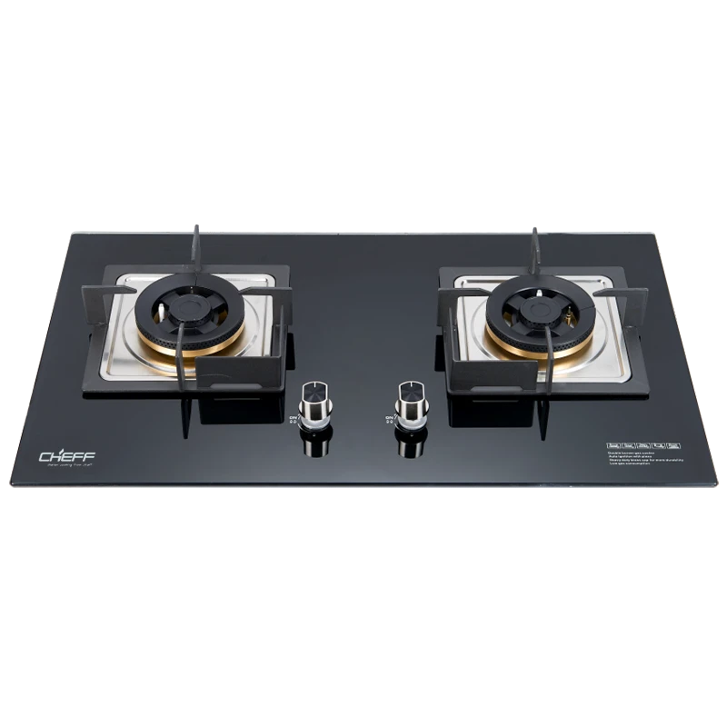 2 burner tempered glass built in gas hob