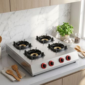 4 Burner Tabletop Gas Stove LPG/NG Cooktop with Stainless Steel Cover for Domestic Kitchen | CHEFF