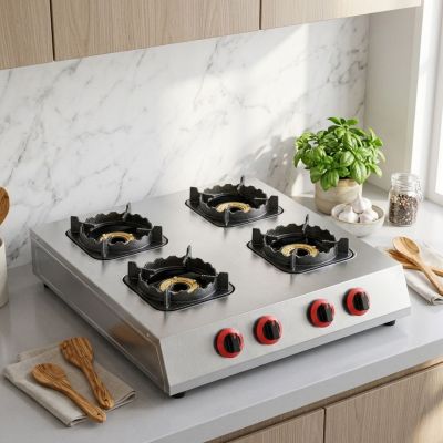 4 Burner Tabletop Gas Stove LPG/NG Cooktop with Stainless Steel Cover for Domestic Kitchen | CHEFF