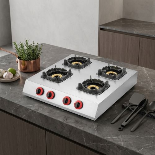 4 Burner Tabletop Gas Stove LPG/NG Cooktop with Stainless Steel Cover for Domestic Kitchen | CHEFF