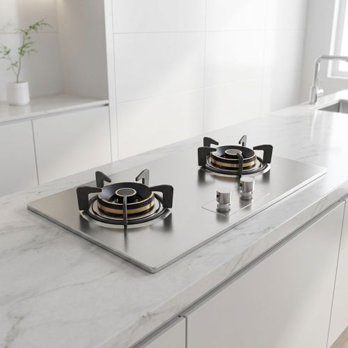 2 Burner Stainless Steel Built-in Gas Stove LPG/NG Cooktop with Knob Control for Hosehold | CHEFF