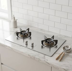 2 Burner Stainless Steel Built-in Gas Stove LPG/NG Cooktop with Knob Control for Hosehold | CHEFF