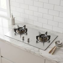 2 Burner Stainless Steel Built-in Gas Stove LPG/NG Cooktop with Knob Control for Hosehold | CHEFF