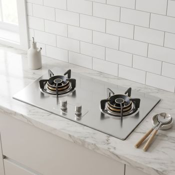 2 Burner Stainless Steel Built-in Gas Stove LPG/NG Cooktop with Knob Control for Hosehold | CHEFF