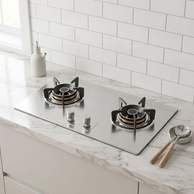 2 Burner Stainless Steel Built-in Gas Stove LPG/NG Cooktop with Knob Control for Hosehold | CHEFF