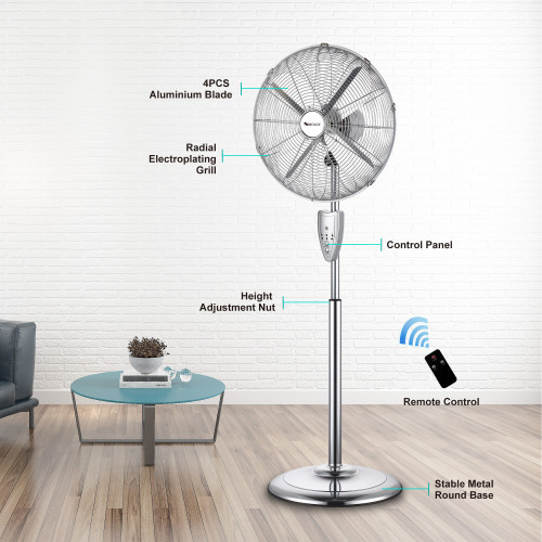 18 Inch Metal Stand Fan With Remote Control| 18 Inch 4 Blades stand fan With 3 speed