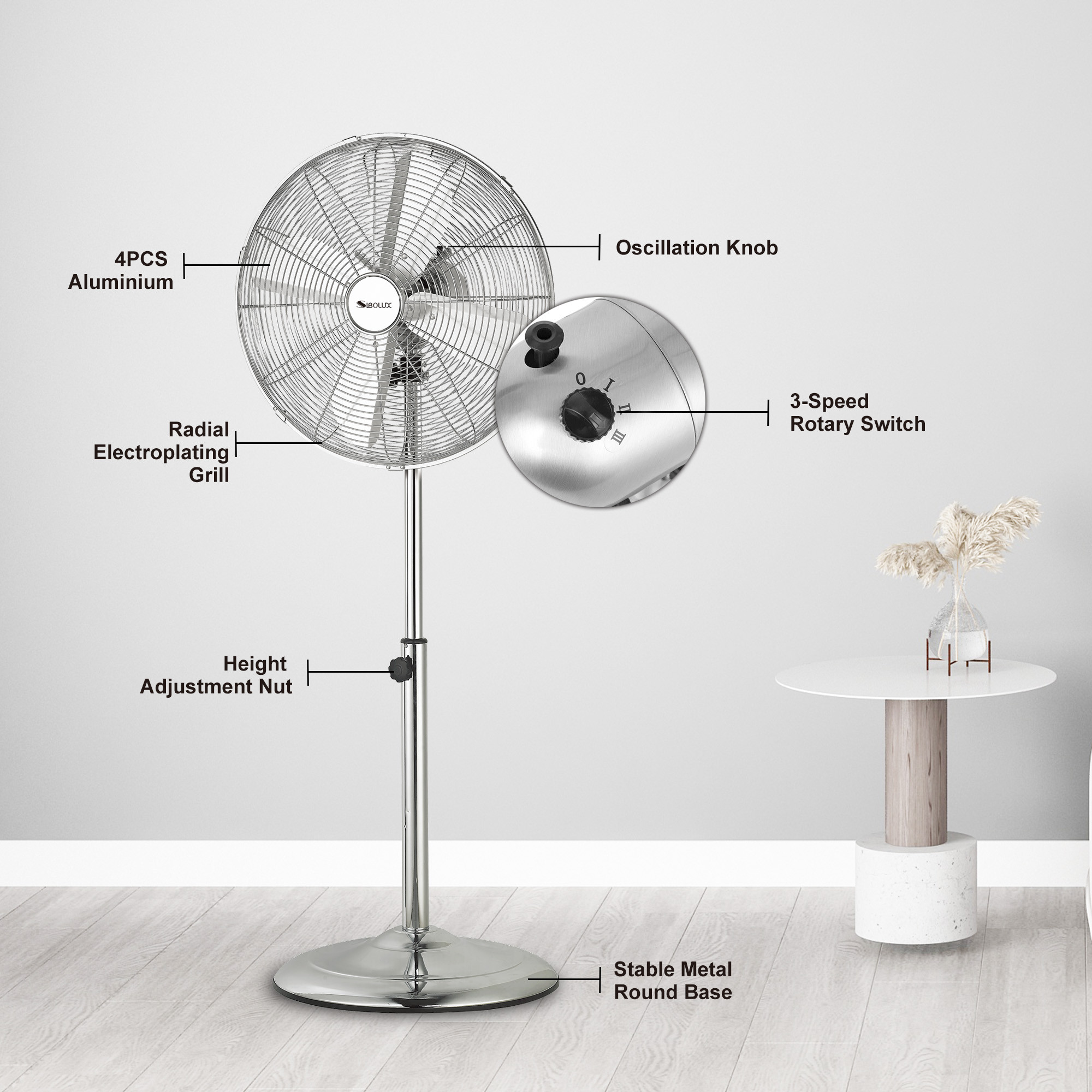 Sibolux FD-40M 16 Inch Strong Wind Industrial Metal Stand Fan