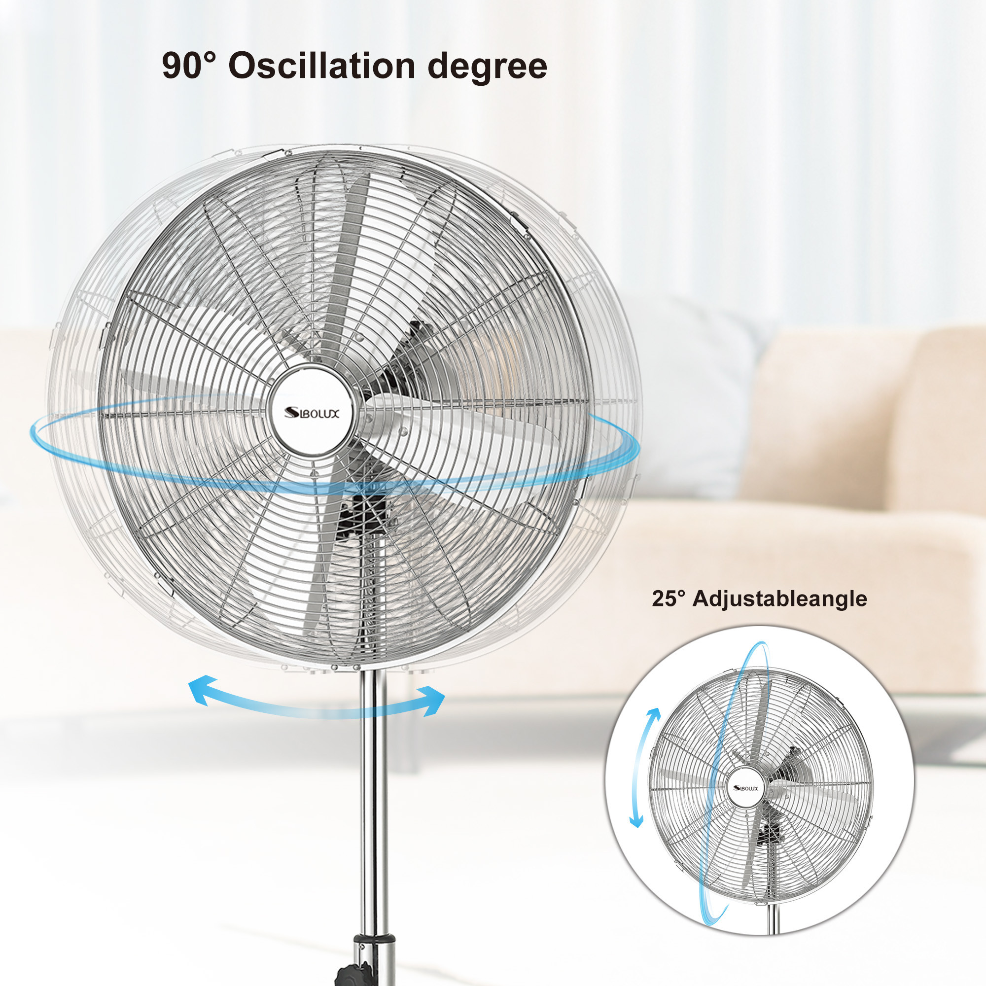 90 Degree Oscillation Industrial Metal Stand Fan