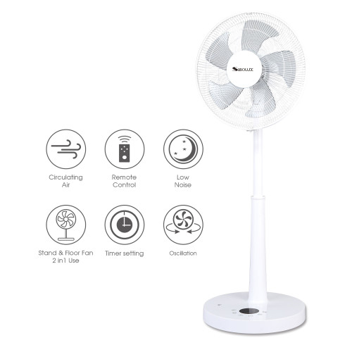 14 Inch 5 Blades Plastic Pedestal DC Fan With 12h Timer | Low Noise Room Air Circulating Ventilateur Stand Fan