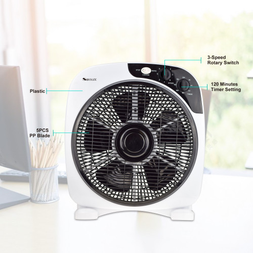 Wholesale 12 Inch Electric Fan with timer | Full Plastic Cooling Box Fan | Small Air Circulator Floor Fan