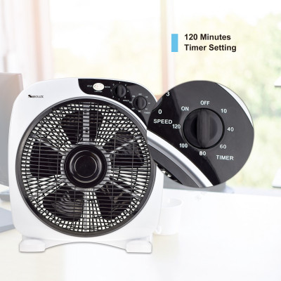 Wholesale 12 Inch Electric Fan with timer | Full Plastic Box Fan | Circulator Floor Fan