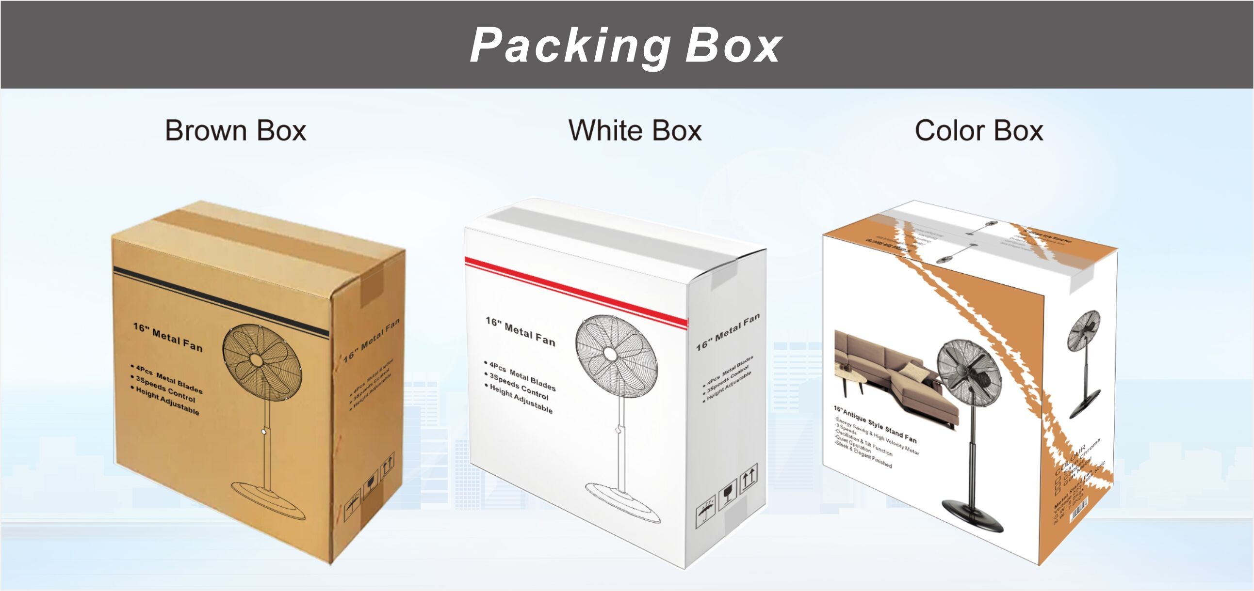 Sibolux Stand Fan Packing Box Types