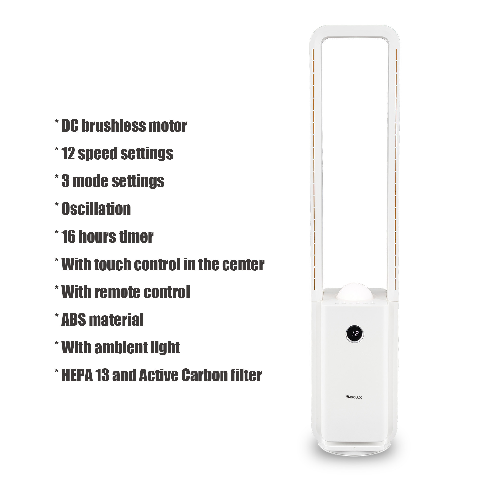SIBOLUX 45 inch Bladeless Tower fan with remote BL-23AR