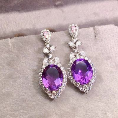 Natural amethyst earrings female small earrings product niche gemstone stud earrings new tide