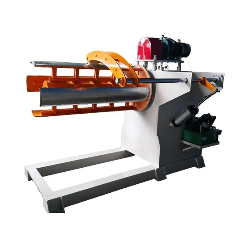 Heavy duty decoiler with coil car loading a steel coil