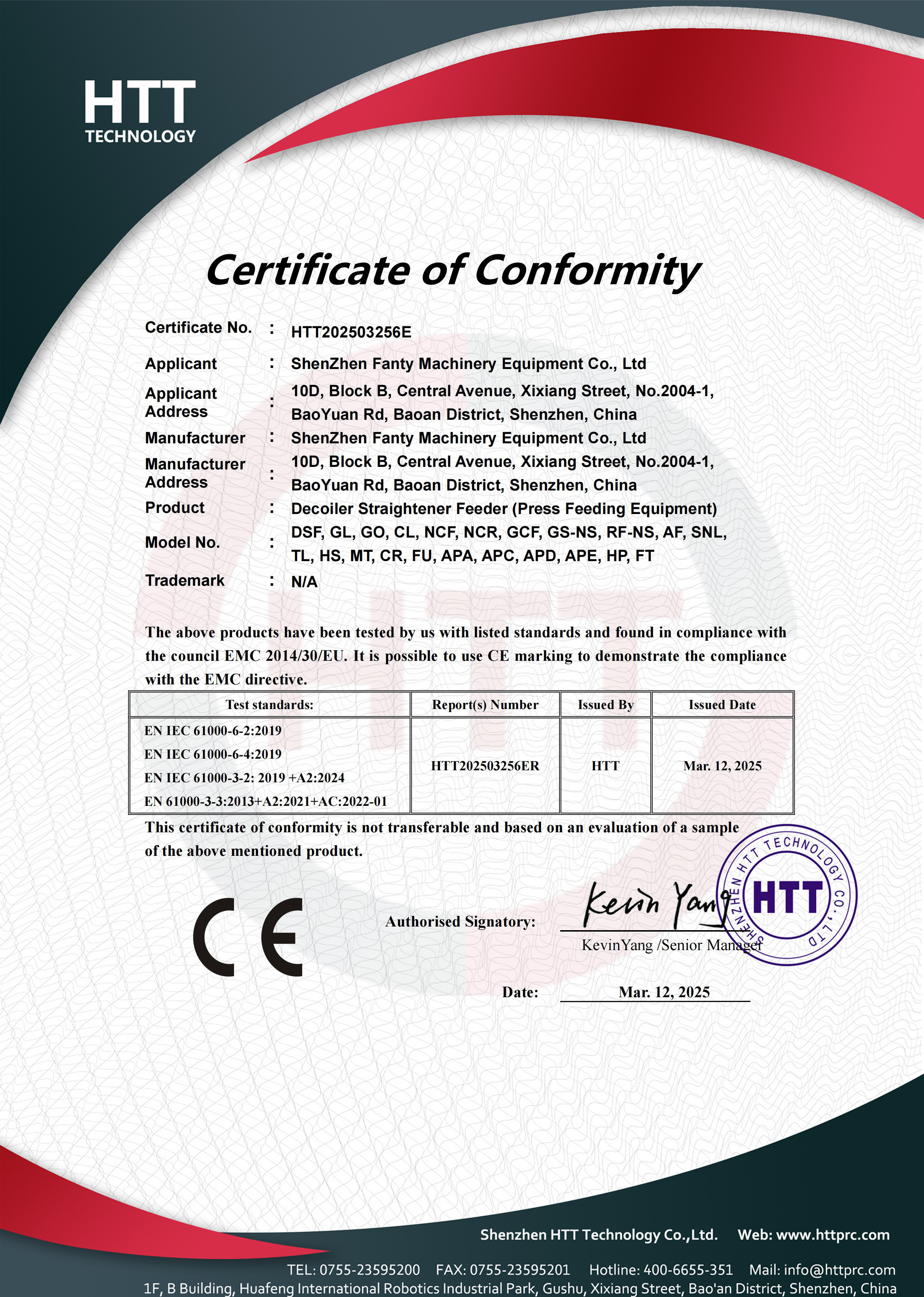 CE EMC CERTIFICATE