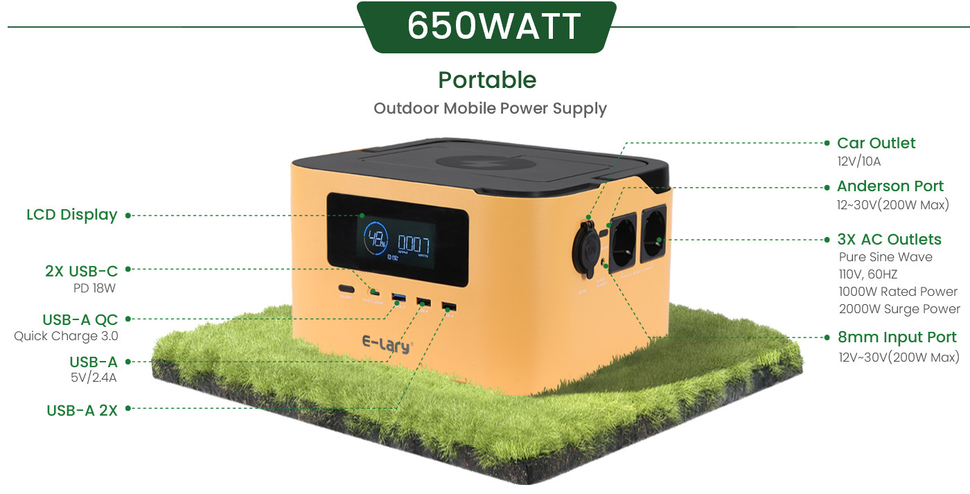 E-lary 650Watt LiFePO4 Portable Power Station Details