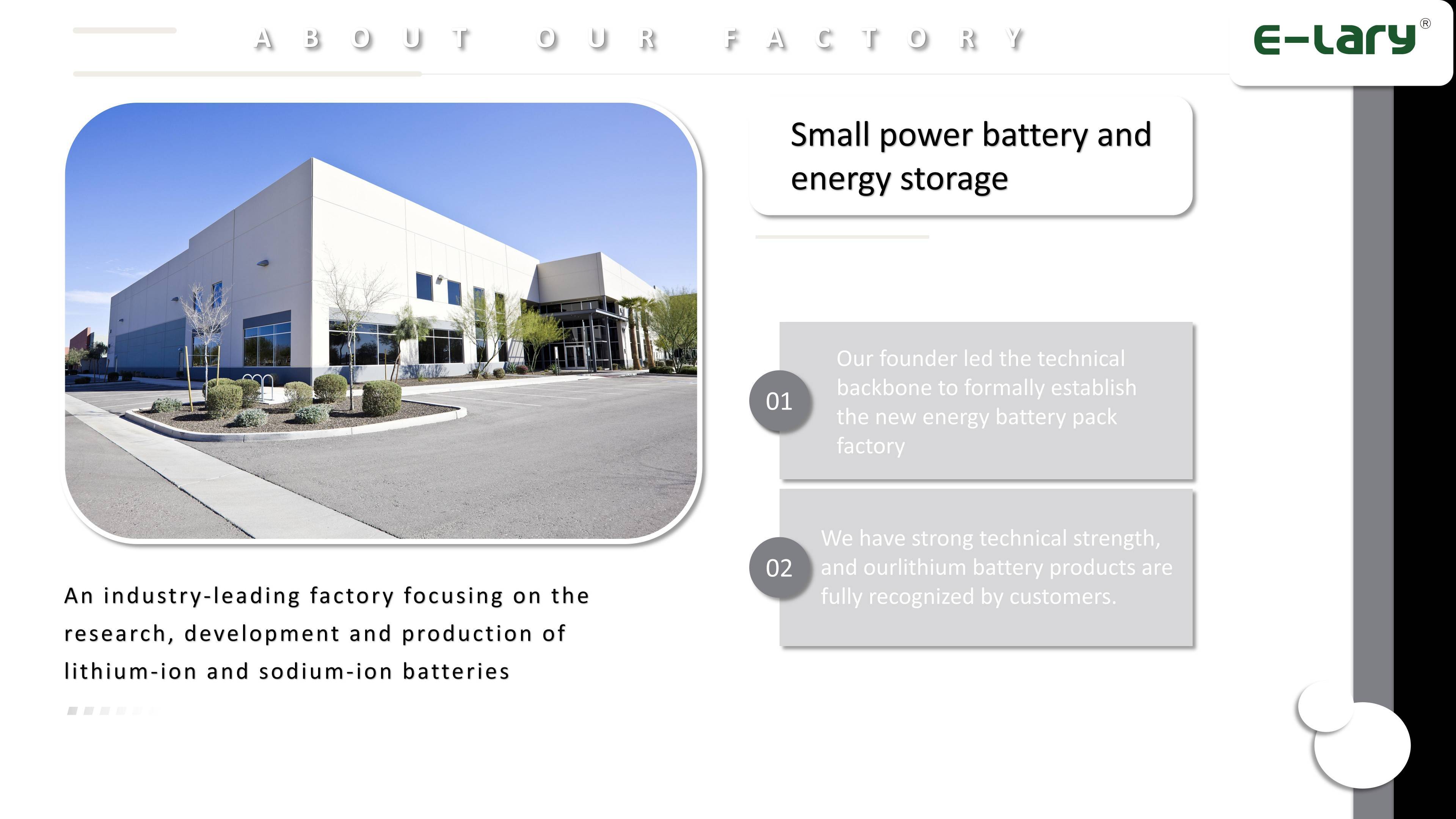 E-lary Company Profile Of Sodium Battery For Electric Scooter