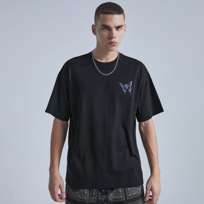 Custom T-shirts Mens Multicolor Reflective Print Butterfly Printing Dark Tshirt