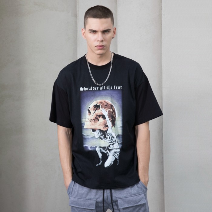 Herstellung dunkler benutzerdefinierter Skelett-T-Shirts mit Totenkopfmuster, kreativer Druck, T-Shirts für Herren