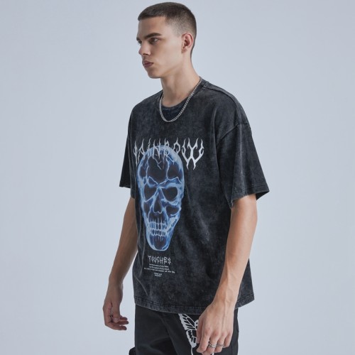 Manufacturing Custom T-shirts Heat Transfer Print Acid Washed Vintage Graphic Printing Dark T-shirts