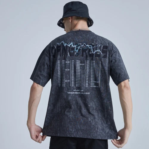 Benutzerdefiniertes Kurzarm-Skelett-T-Shirt. Gewaschene T-Shirts mit dunklem Siebdruck für Herren