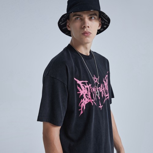Custom Washed Mystery Symbols T-shirt | 220GSM, 100% Cotton, Oversized Fit Dark Streetwear T-shirts