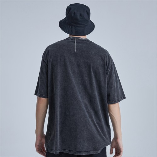 Individuelle Streetwear mit dunklem Thema | Schwarze Herren-T-Shirts mit Totenkopf-Muster, säuregewaschen, Direkteinspritzdruck