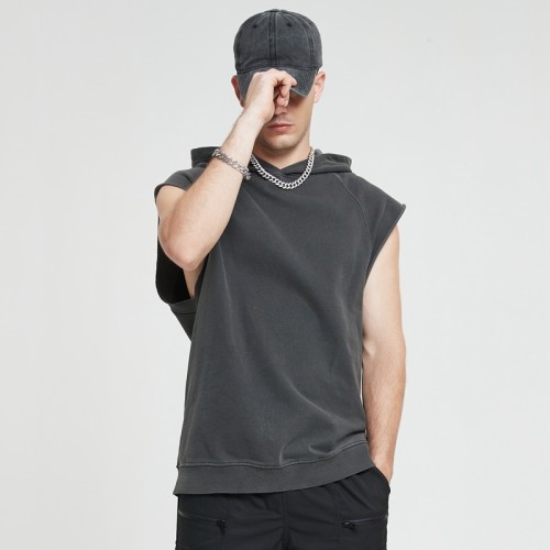 Custom Solid Color Washed Sleeveless Hoodie | Custom Streetwear Hoodie | Vintage Hoodie Manufacturer