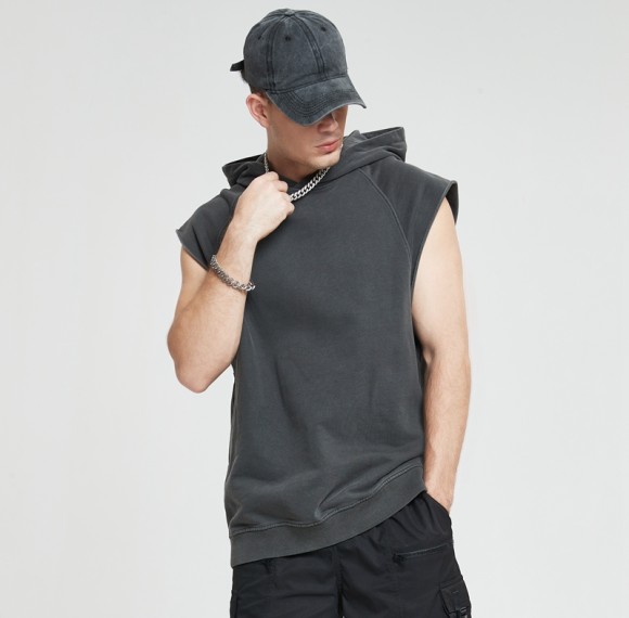 Custom Solid Color Washed Sleeveless Hoodie | Custom Streetwear Hoodie | Vintage Hoodie Manufacturer