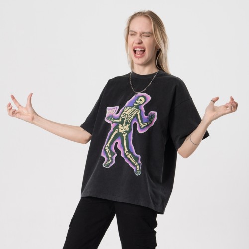 Customized Skeleton T-shirts Dark Snow Wash Print Short Sleeve T-shirts