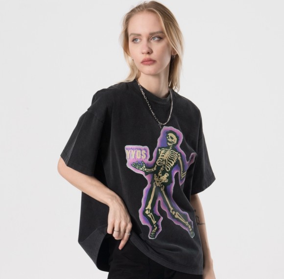 Customized Skeleton T-shirts Dark Snow Wash Print Short Sleeve T-shirts