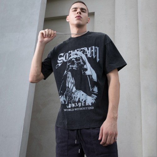 Manufacturing Custom T-shirts White Ink Direct Injection Graphic Cotton Dark Skeleton Print T-shirts